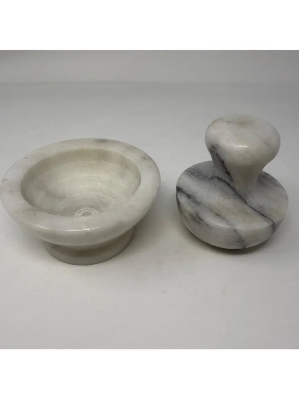 Vintage Mortar & Pestle Mushroom Shape White/Black Marble 4